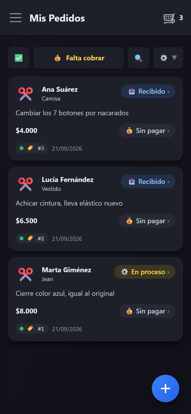 El pedido de Marta en estado En proceso después de tocar el chip