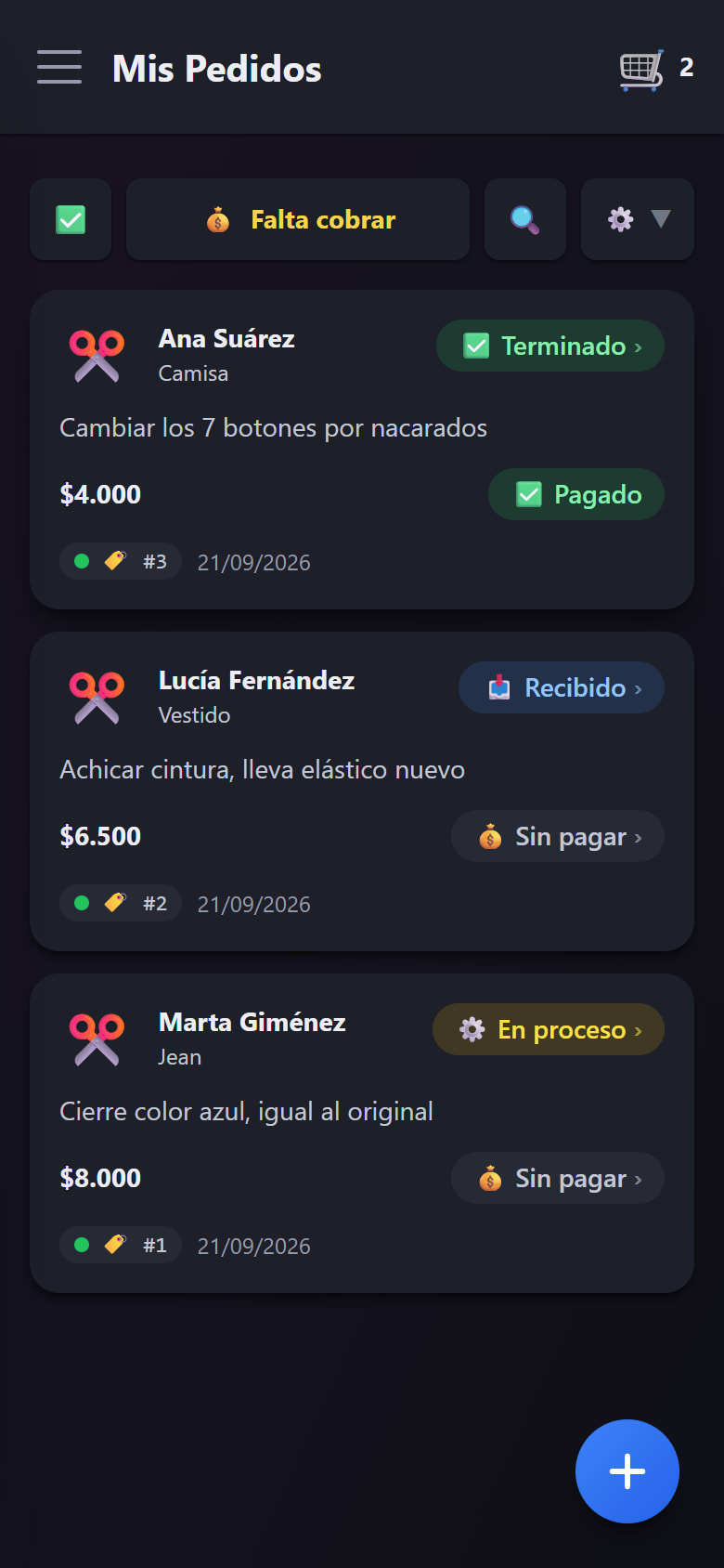 El pedido de Ana marcado como Pagado en la lista