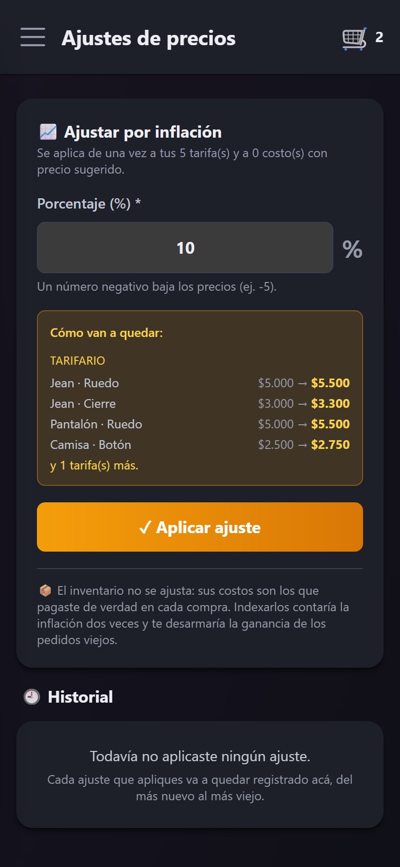 El ajuste por inflación con 10% cargado