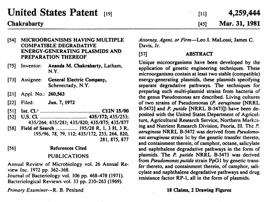 The First Patented GMOs