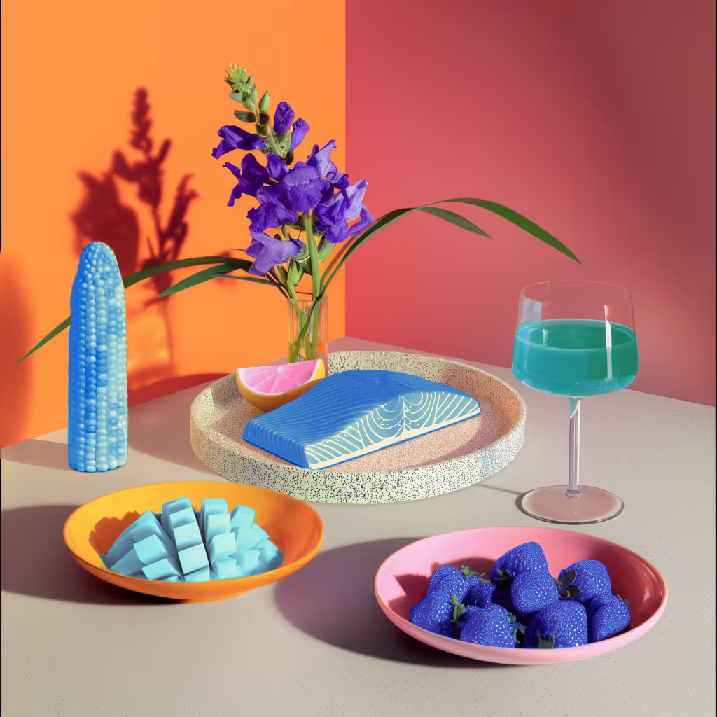 A blue-hued meal imagined for a future dinner at Farma.