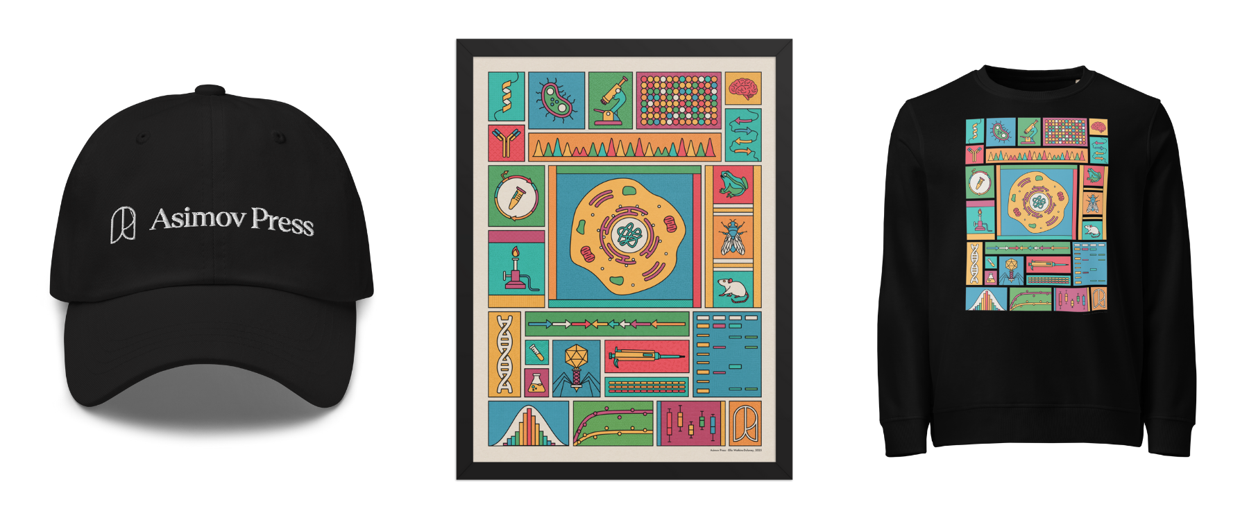 Asimov Press merchandise and Issue 07 trivia night