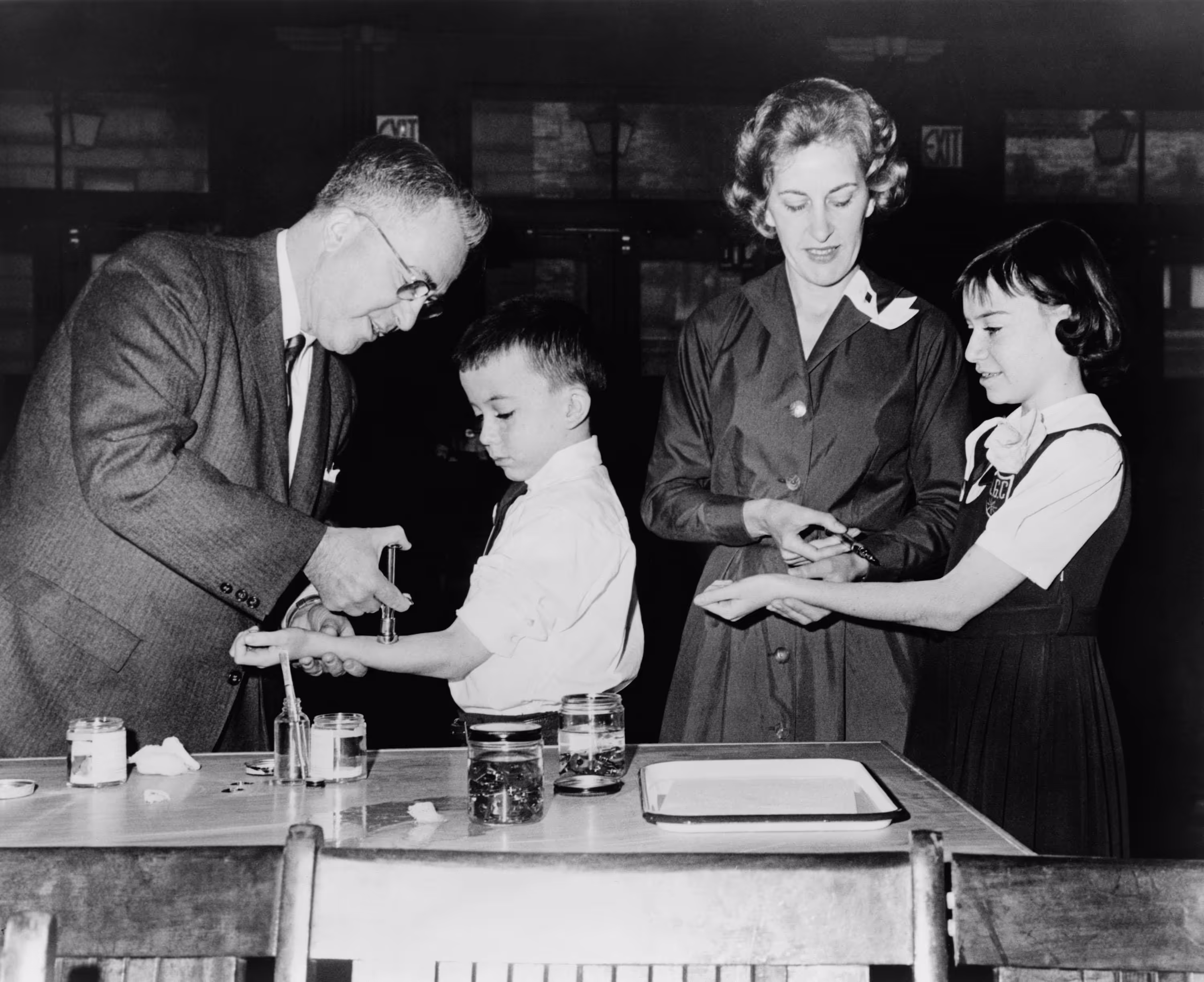 School students receive tuberculin skin tests to determine if they've been exposed to tuberculosis.