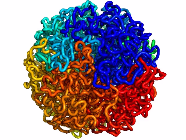 Illustration of DNA folded into a fractal globule pattern inside a human cell.