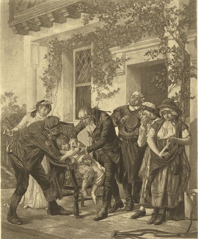 Jenner vaccinating James Phipps in May 1796. Lithograph by Gaston Mélingue.