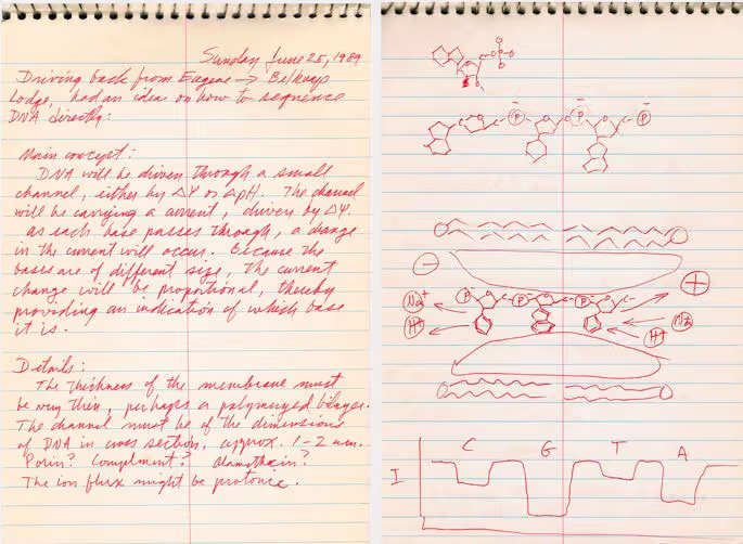 Deamer's sketch in his 1989 lab notebook.