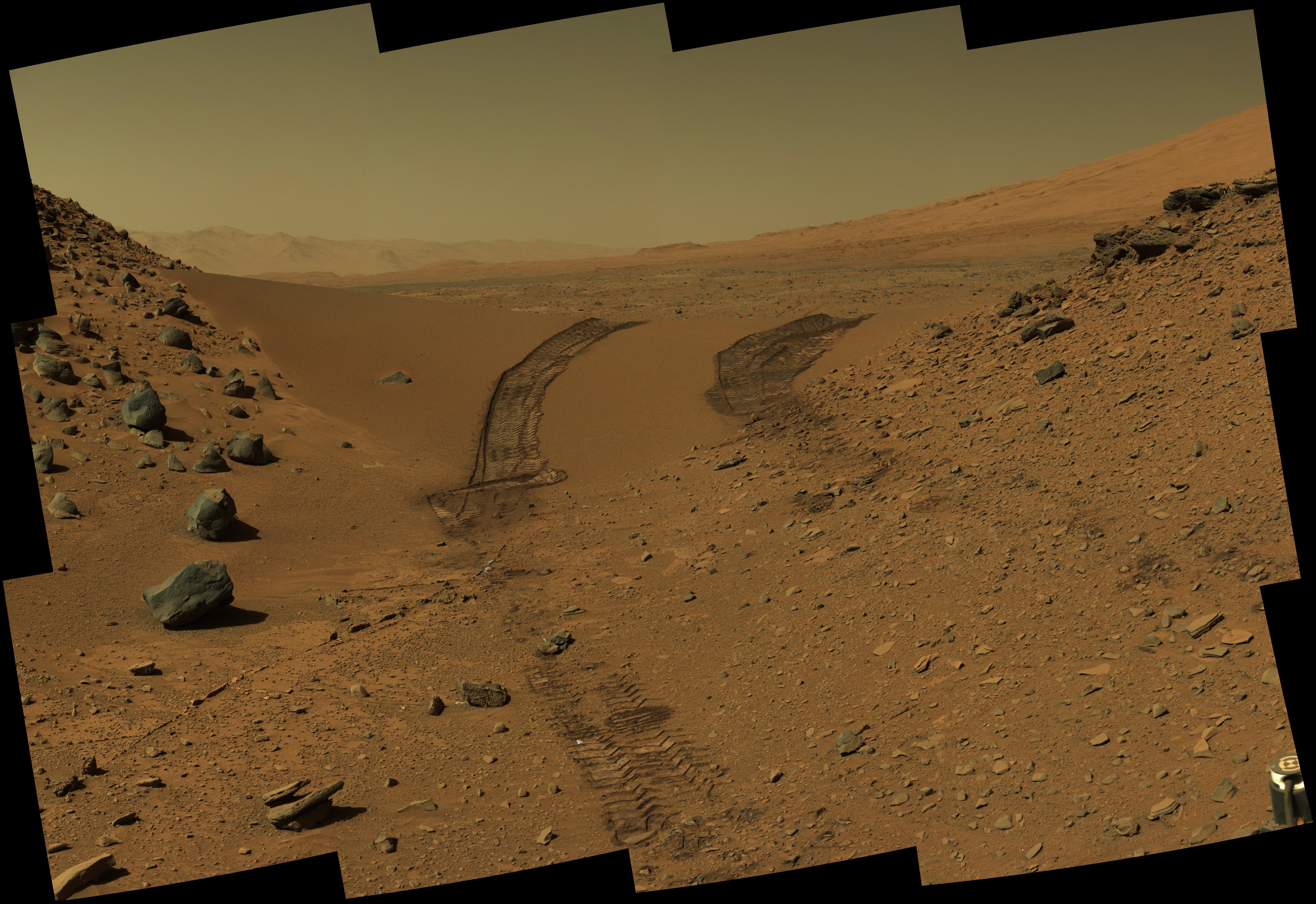 A composite photo of a Martian dune captured by NASA's Curiosity Mars rover.