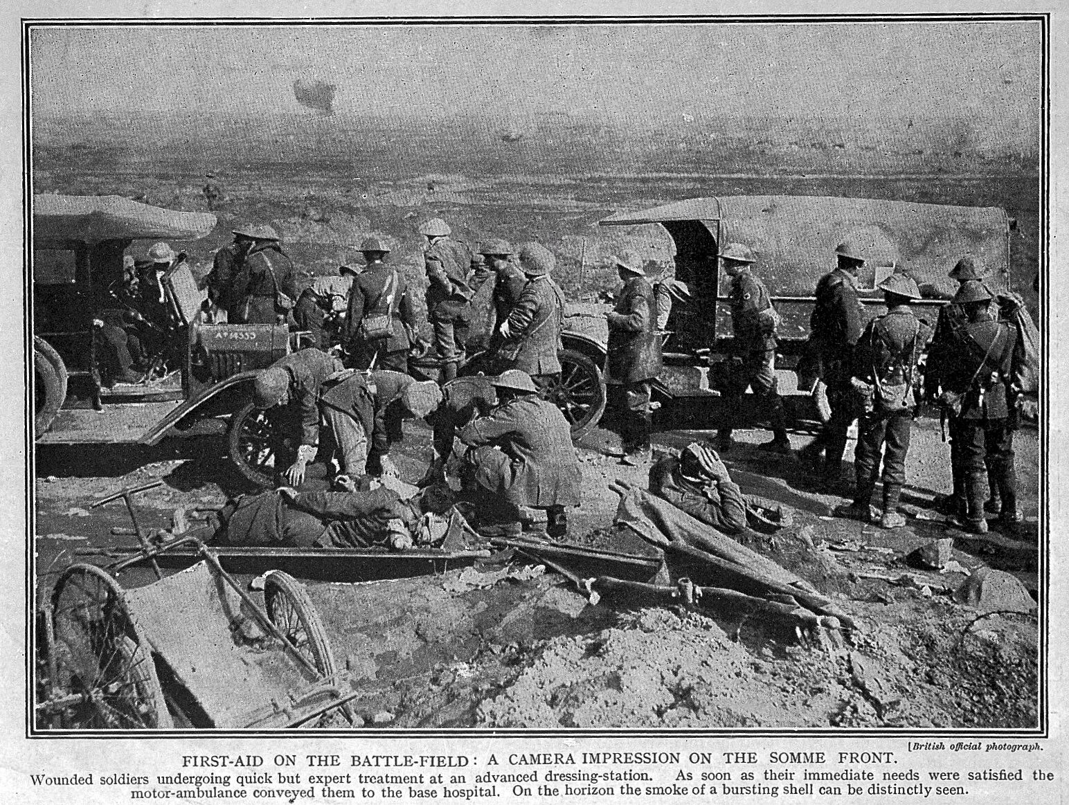 An advanced dressing station on the Somme front during World War I.