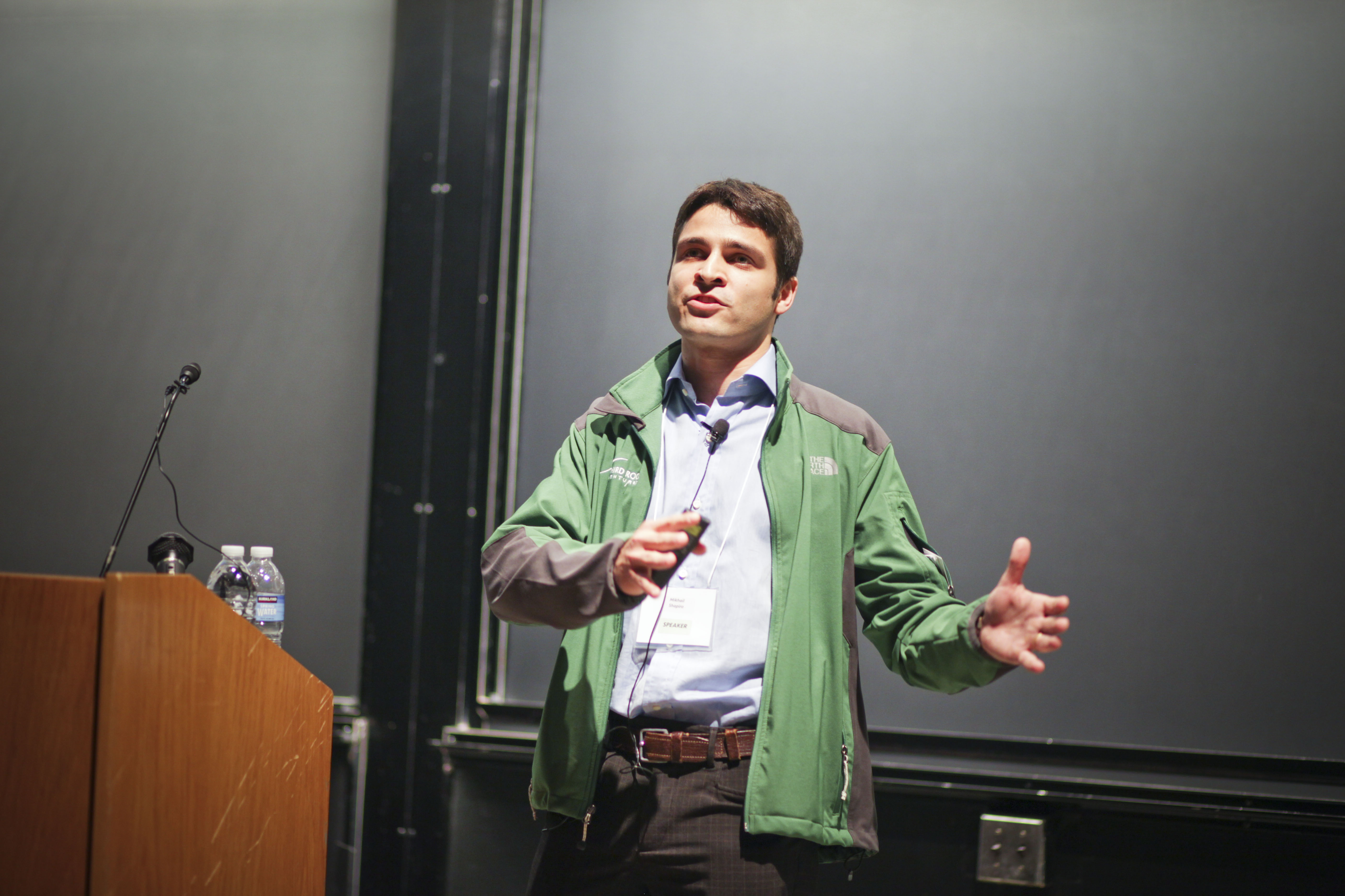 Mikhail Shapiro gives a lecture in Cambridge, Massachusetts as a Ph.D. student.