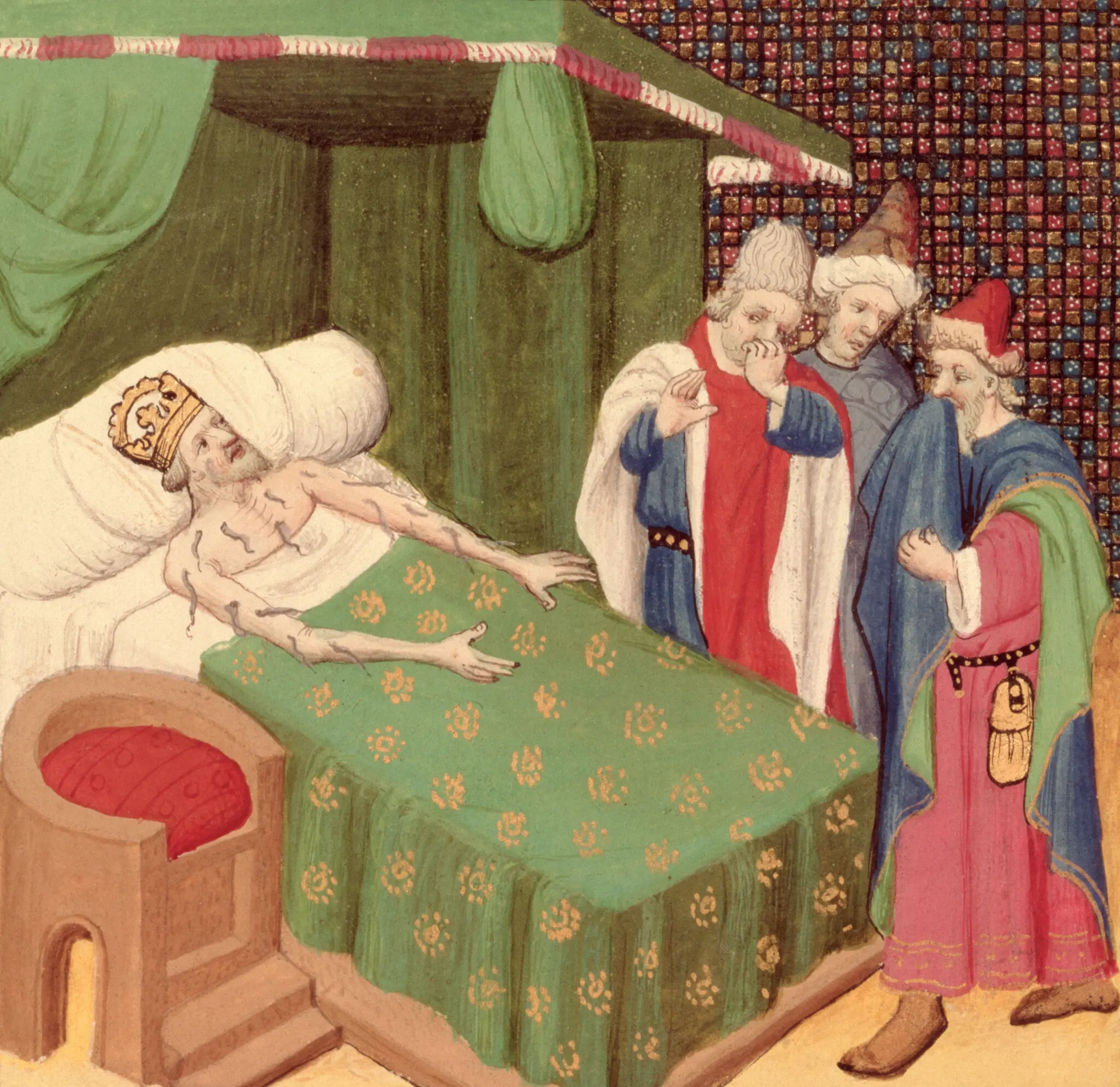 A king covered in leeches, from 'The Decameron' by Giovanni Boccaccio.