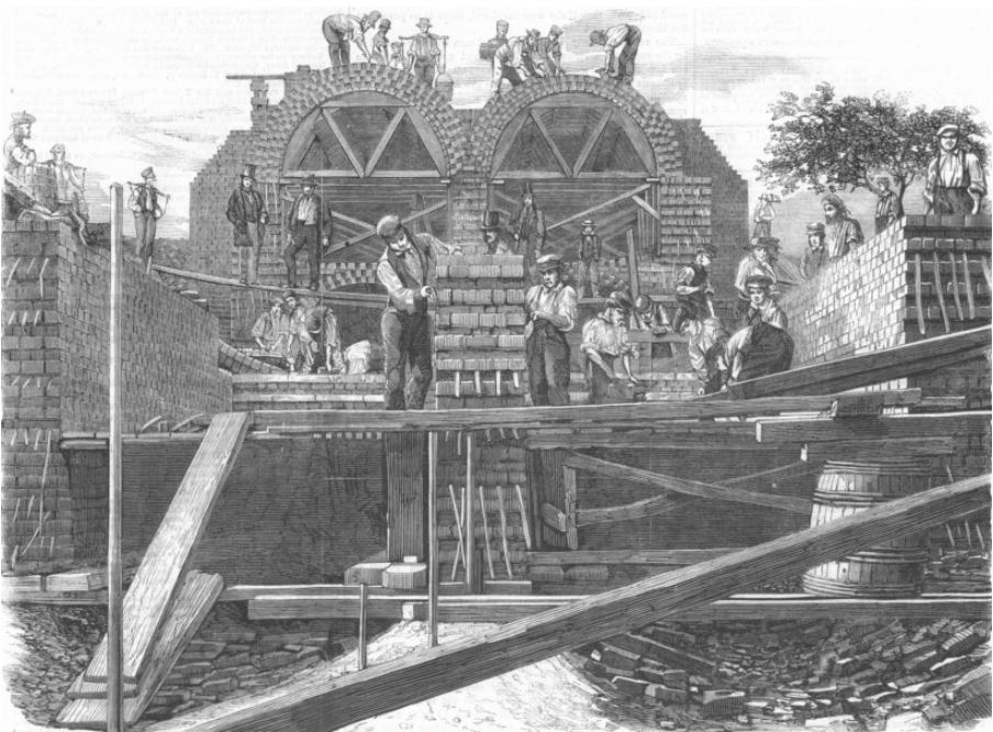 Bazalgette's cross section at Wick Lane, as published in the Illustrated London News (1859).