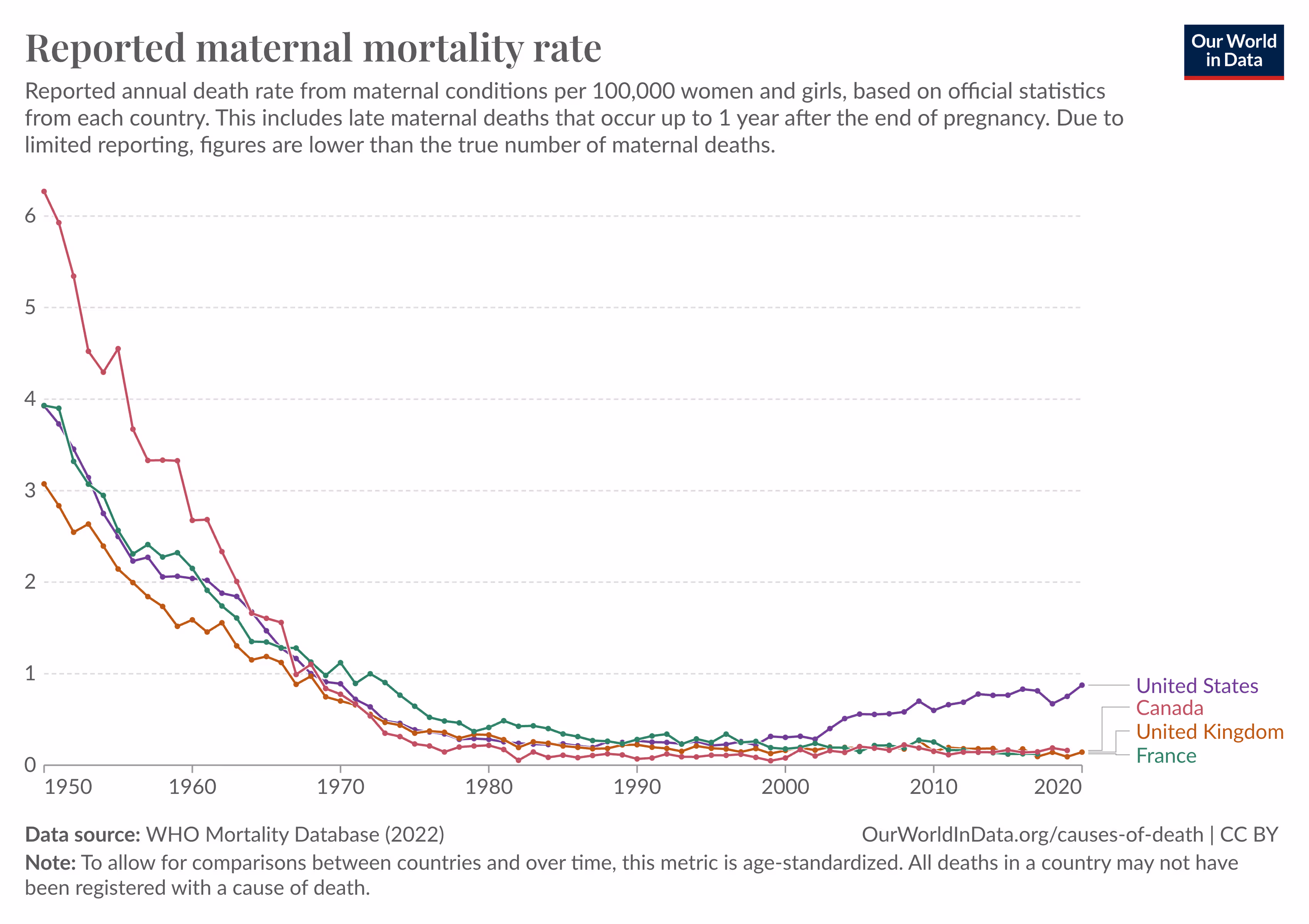 A chart of maternal mortality rates over time.