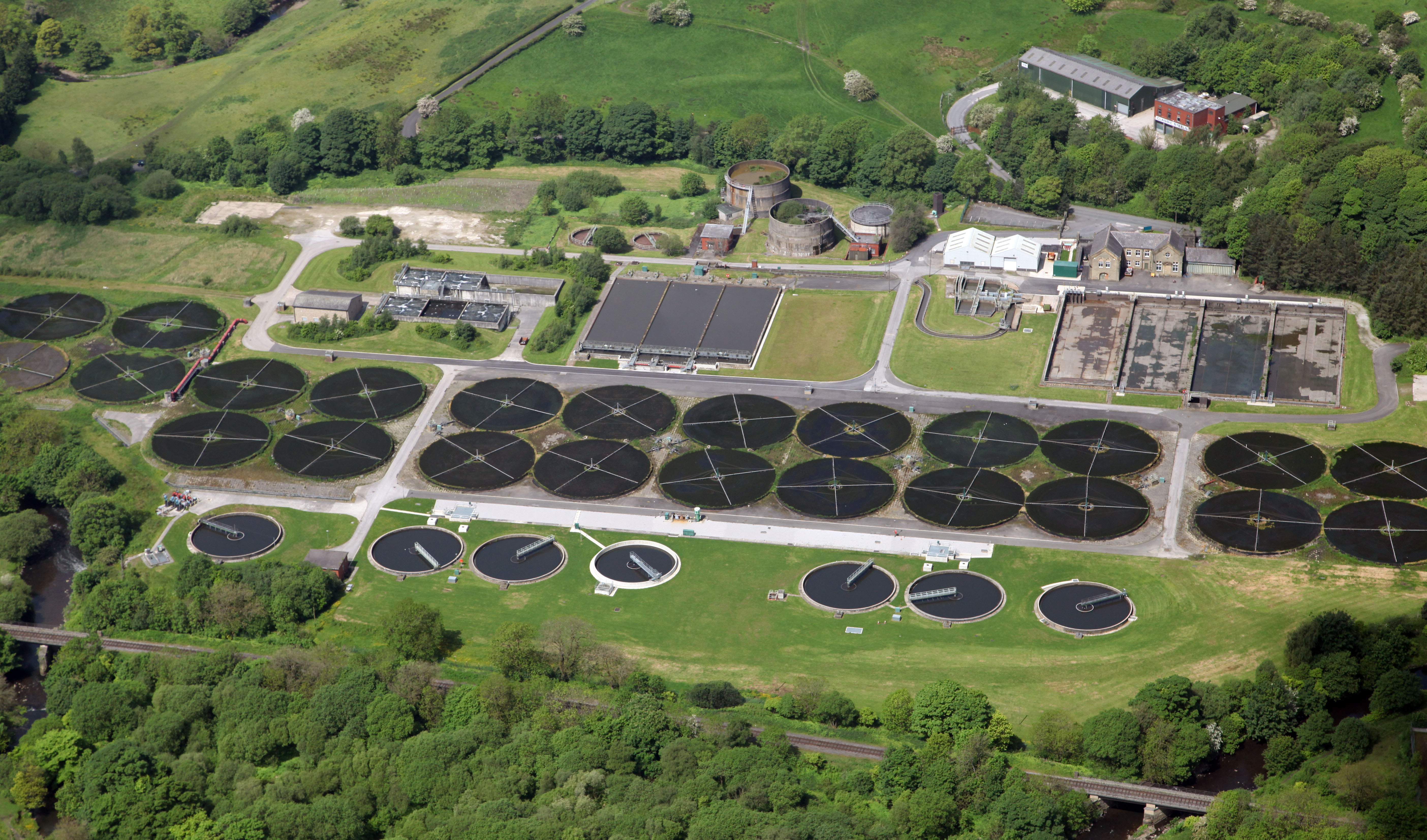 A modern sewage treatment plant in Lancashire, England.