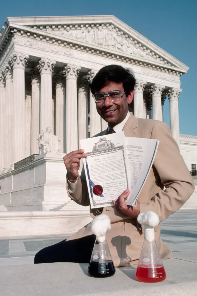 Dr. Ananda Chakrabarty, the eponymous defendant in Diamond v. Chakrabarty, outside the Supreme Court.