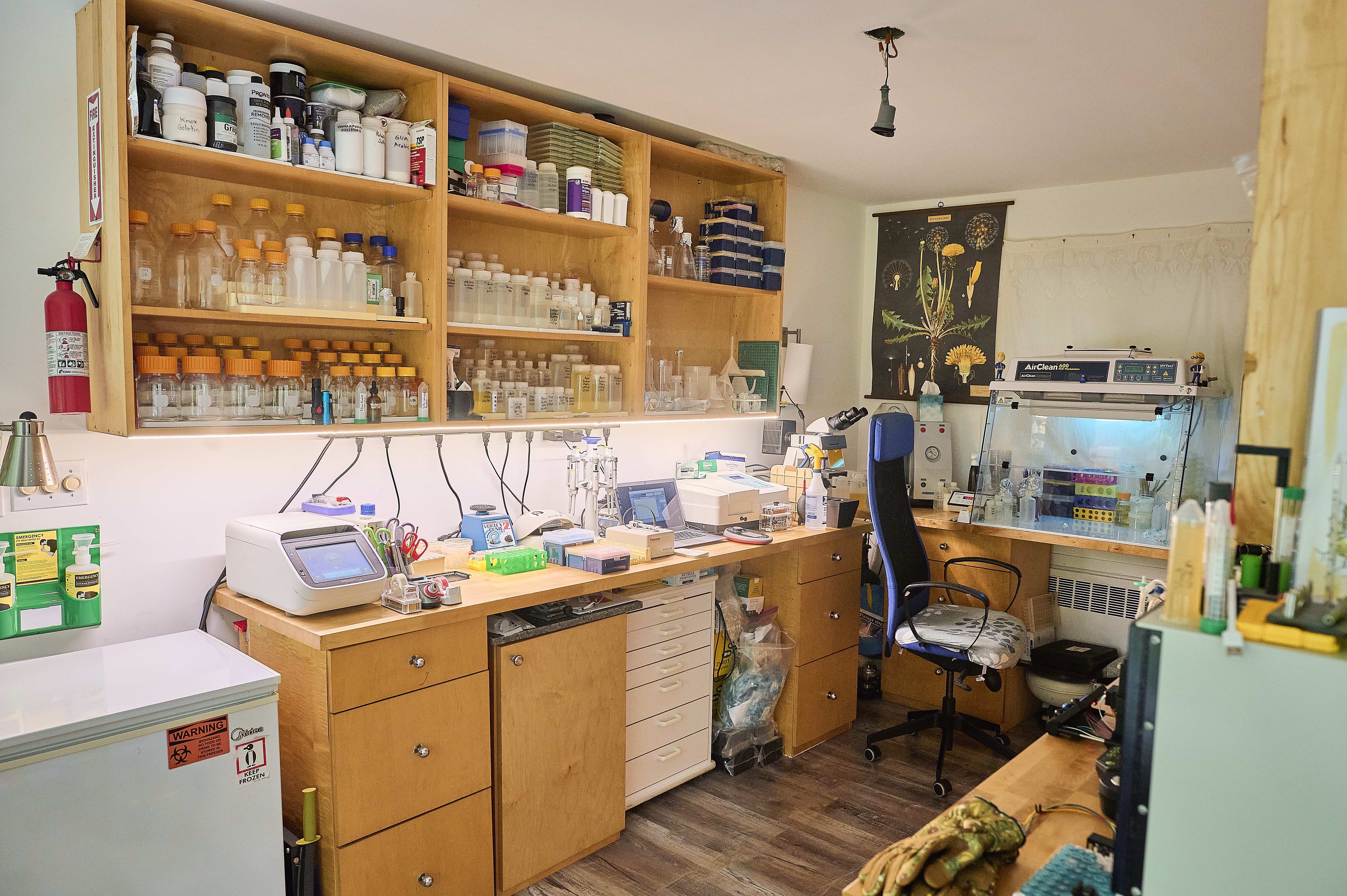 Laboratory equipment cobbled together from second-hand parts.