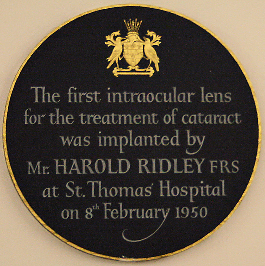 A plaque commemorating Ridley at St. Thomas' Hospital in Central London.