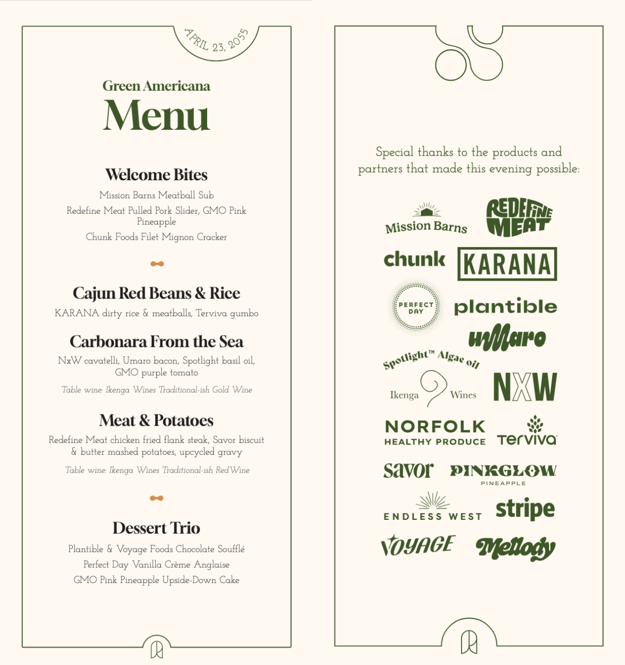 The Green Americana menu.