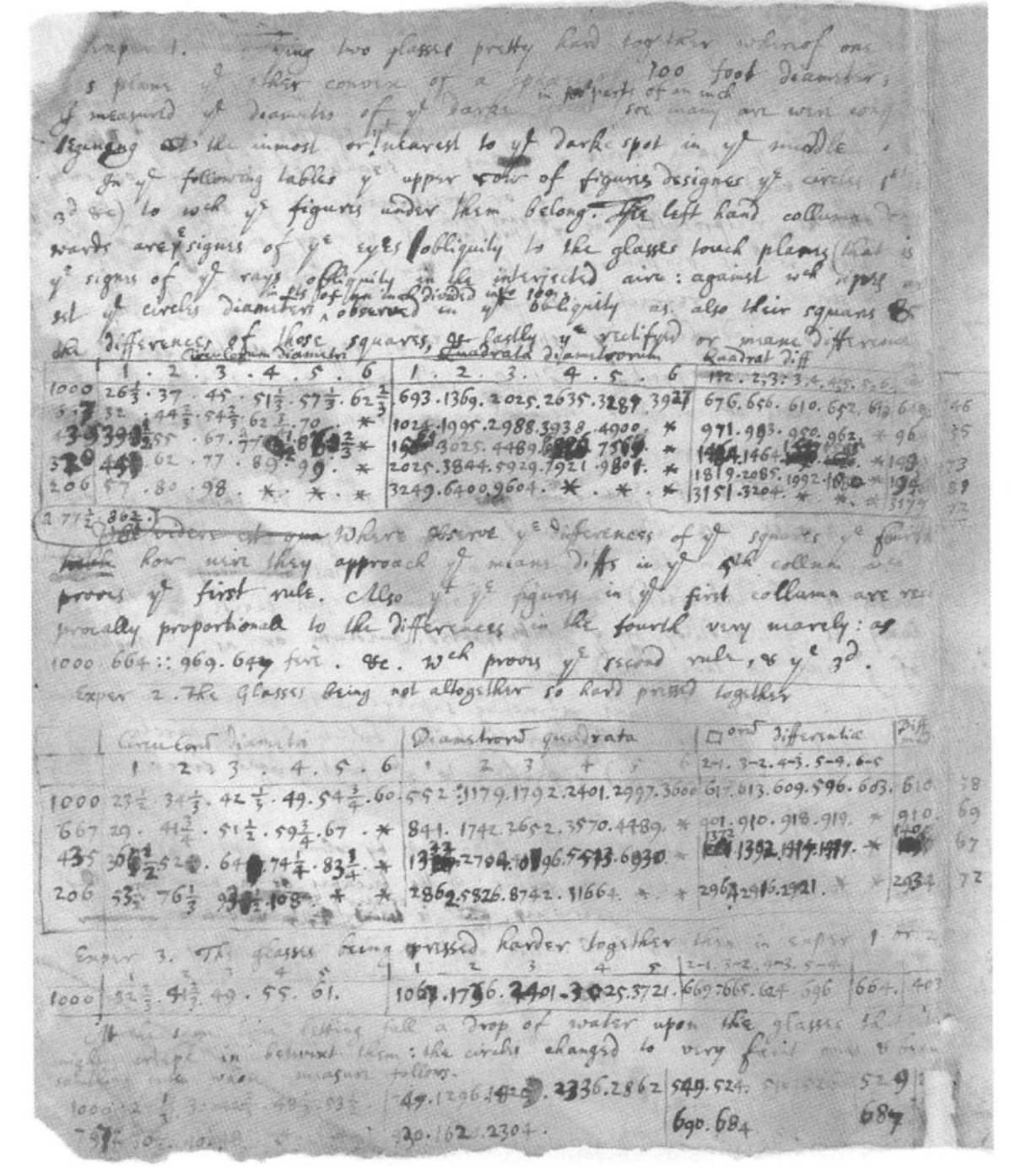 The second page of “Of yᵉ coloured circles twixt two contiguous glasses” in Newton’s notebook