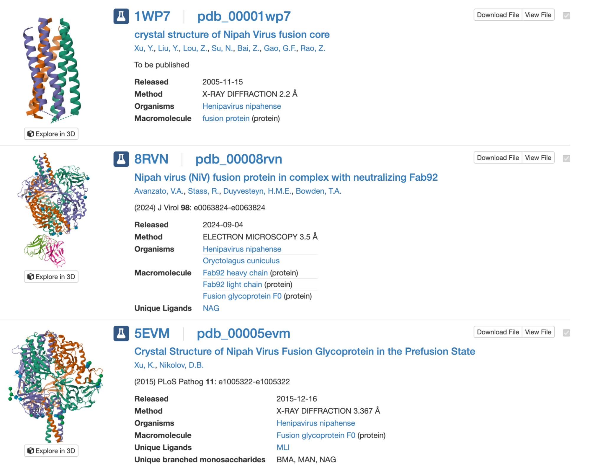 Nipah virus crystal structures in the Protein Data Bank