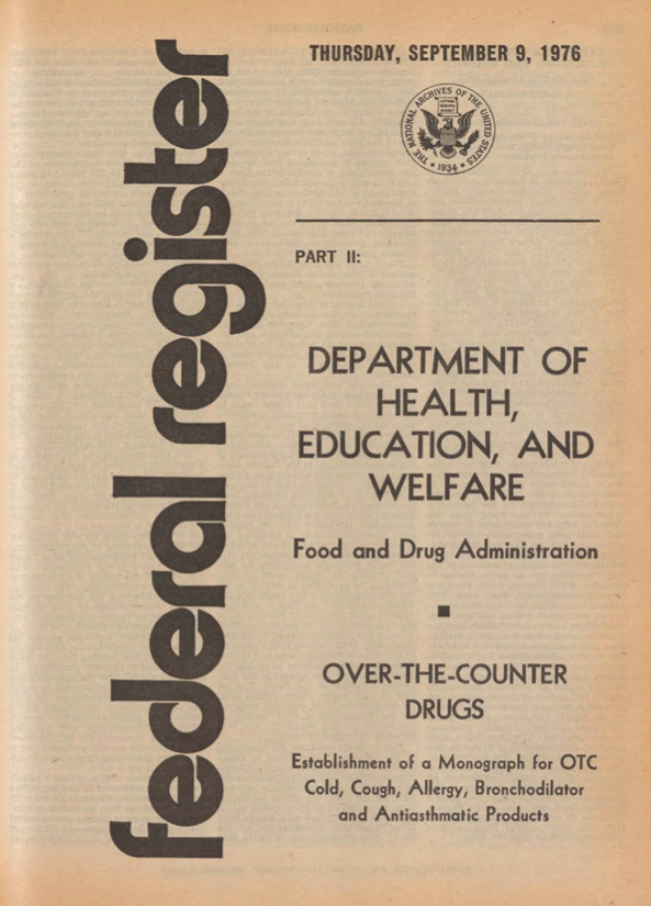 Cover page of the FDA's OTC monograph for phenylephrine.
