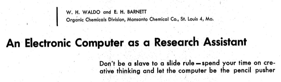 Headline from a November 1958 paper in Industrial & Engineering Chemistry