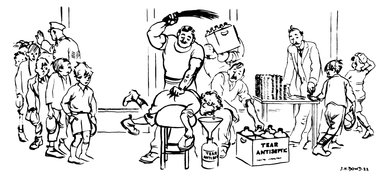 Acquiring tears for lysozyme research. Drawing by J. H. Dowd, 1922.