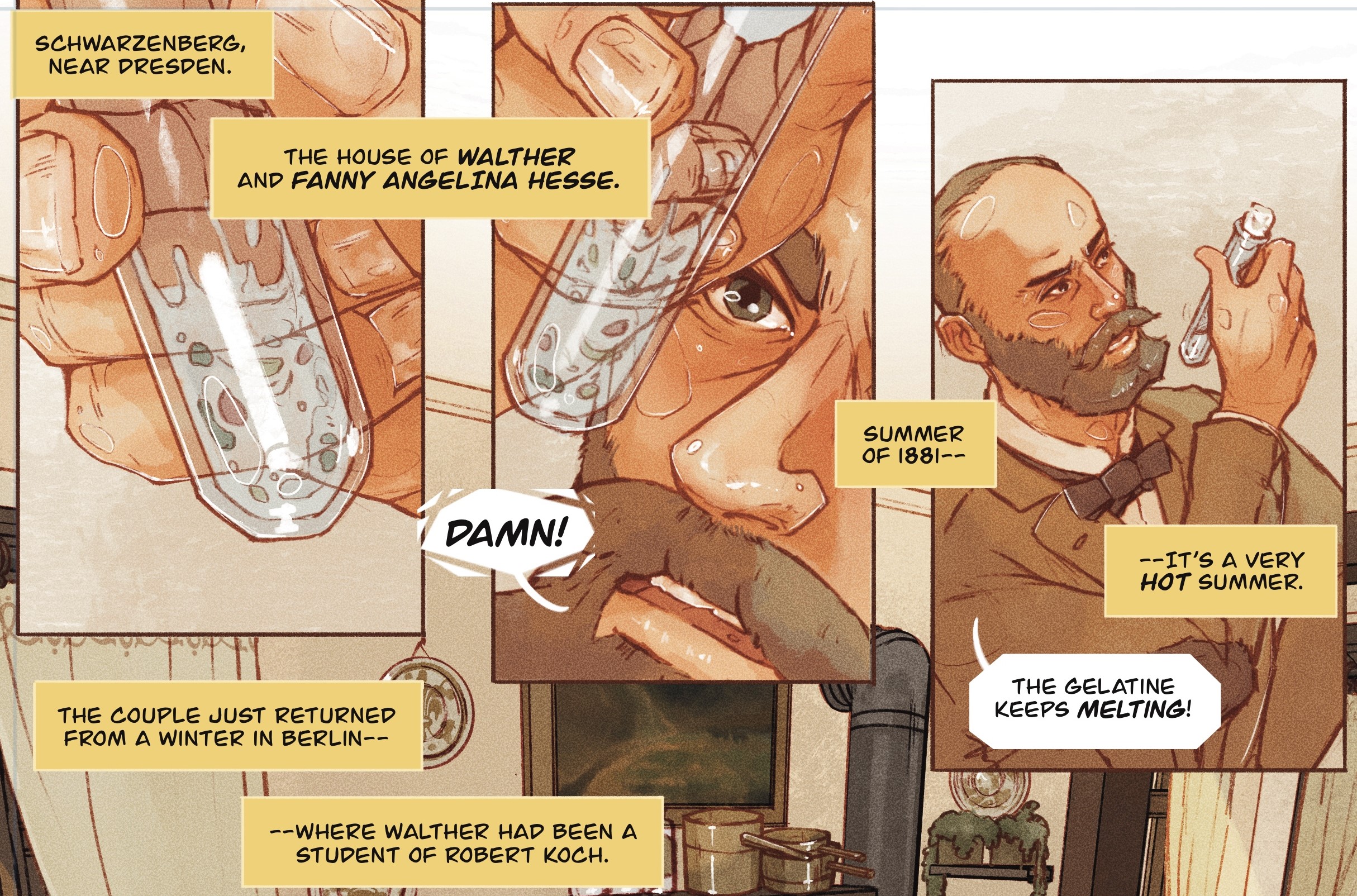 Image from a graphic novel about agar and Fanny Angelina Hesse
