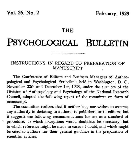 The opening of the APA's 1929 instructions for preparing a manuscript