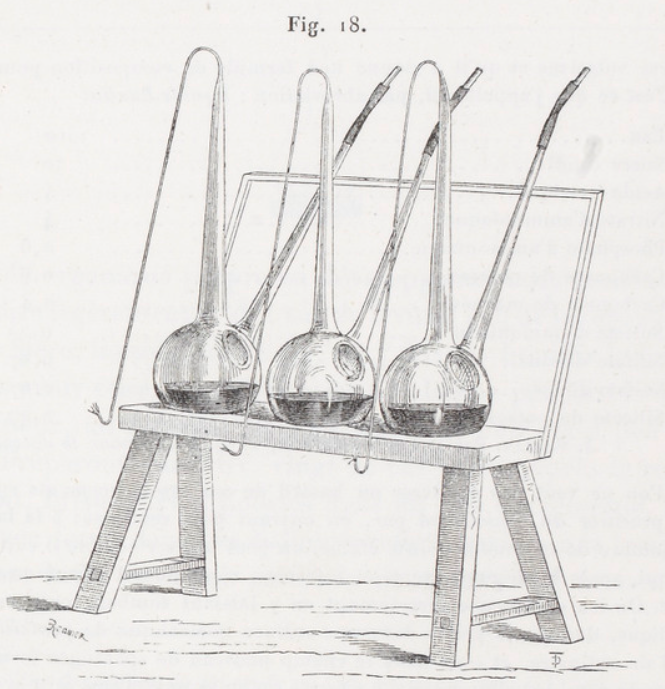An illustration of the swan-necked flasks from Études sur la Bière, 1876