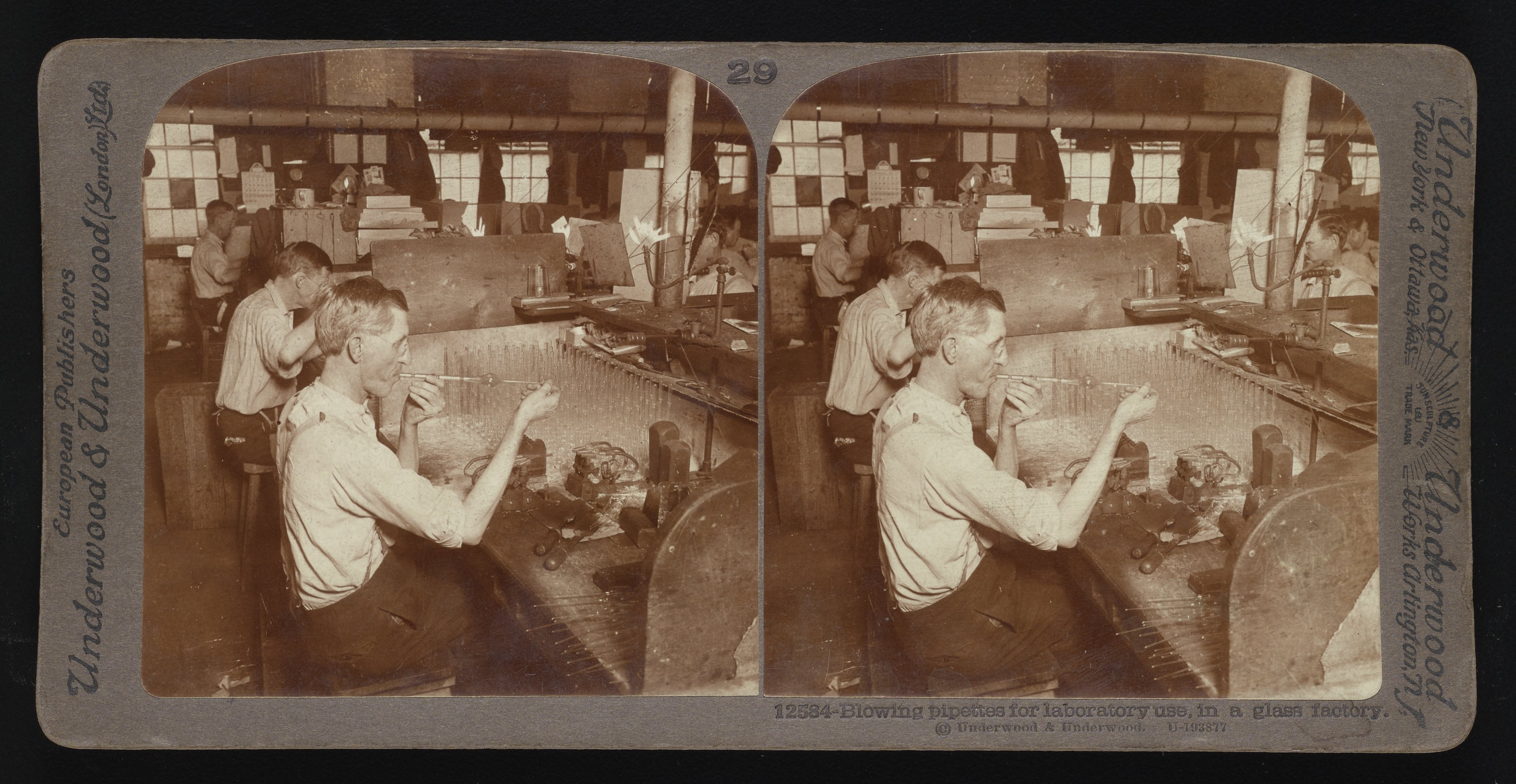 Blowing pipettes for laboratory use in a glass factory (ca. 1890s)