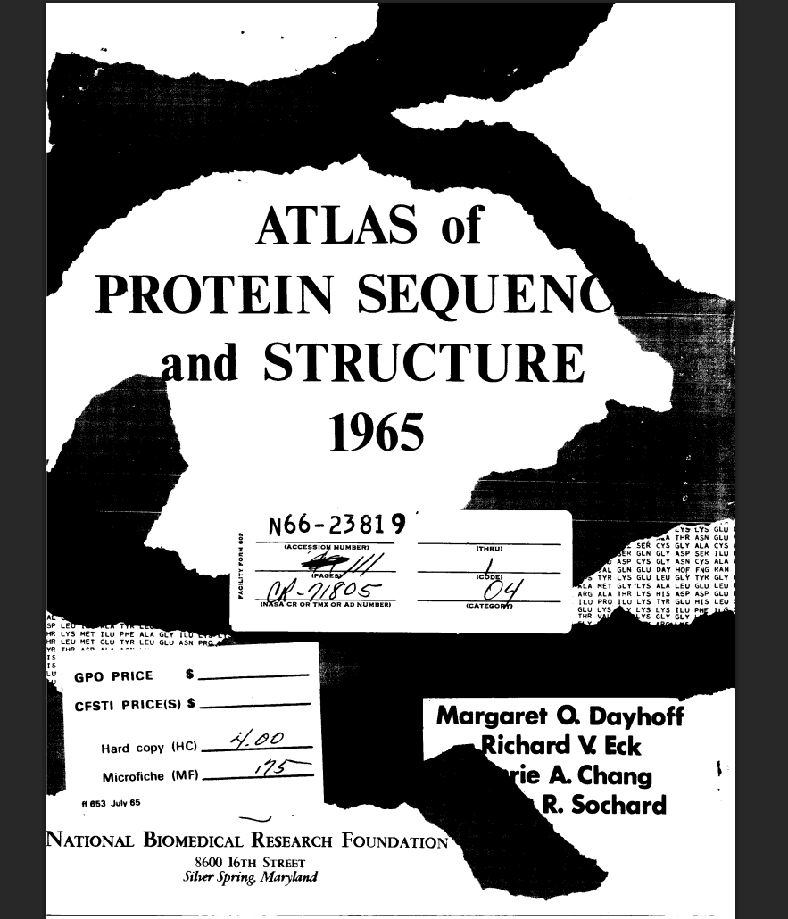 Cover of the Atlas of Protein Sequence and Structure, 1965