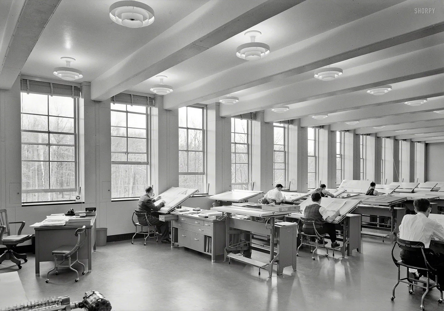 Engineers at work in a Bell Labs drafting room, 1942.