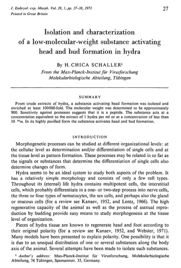 The title page of Chica Schaller's head activator article, 1973
