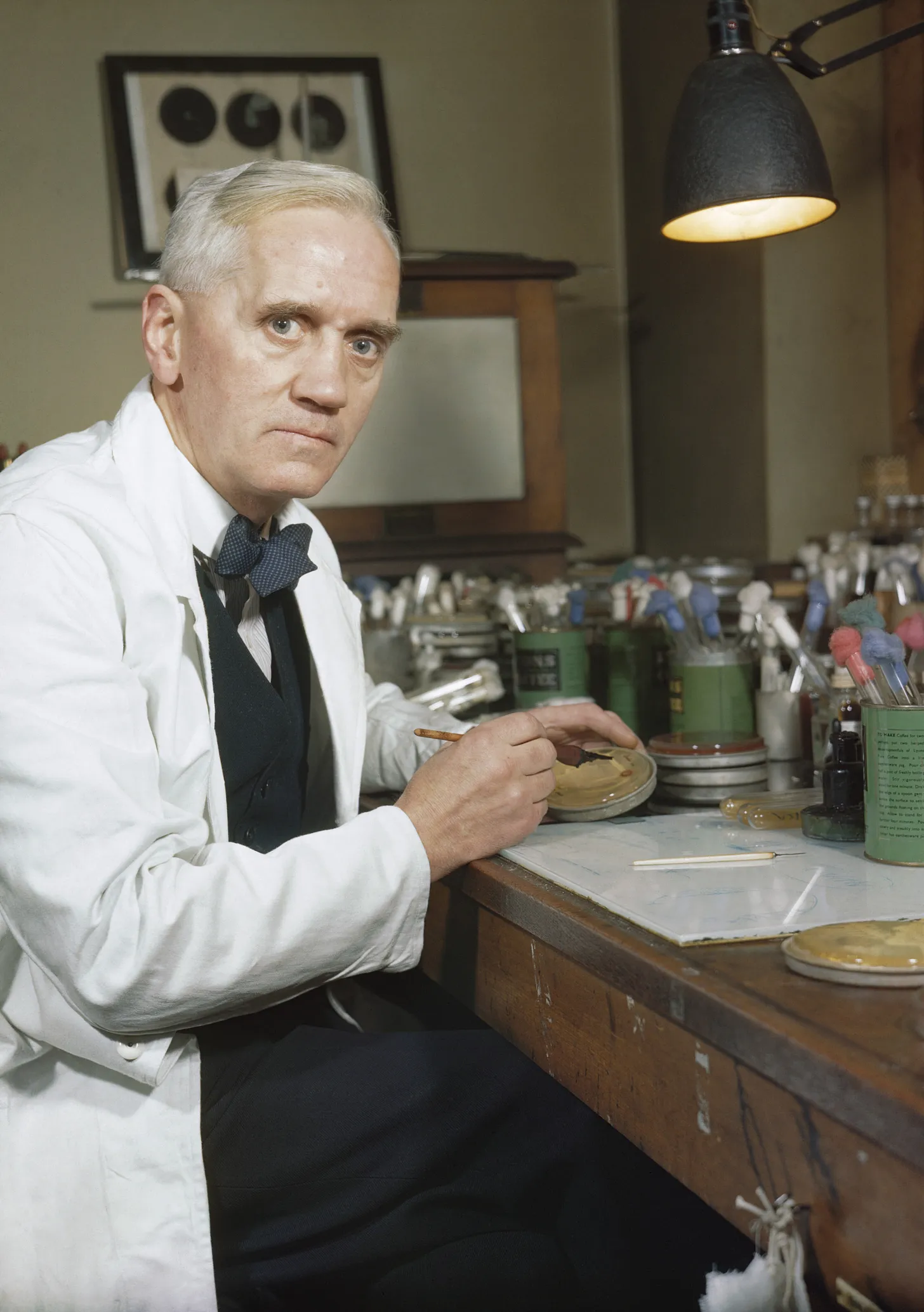 Alexander Fleming in his laboratory at St. Mary's, Paddington (1943).