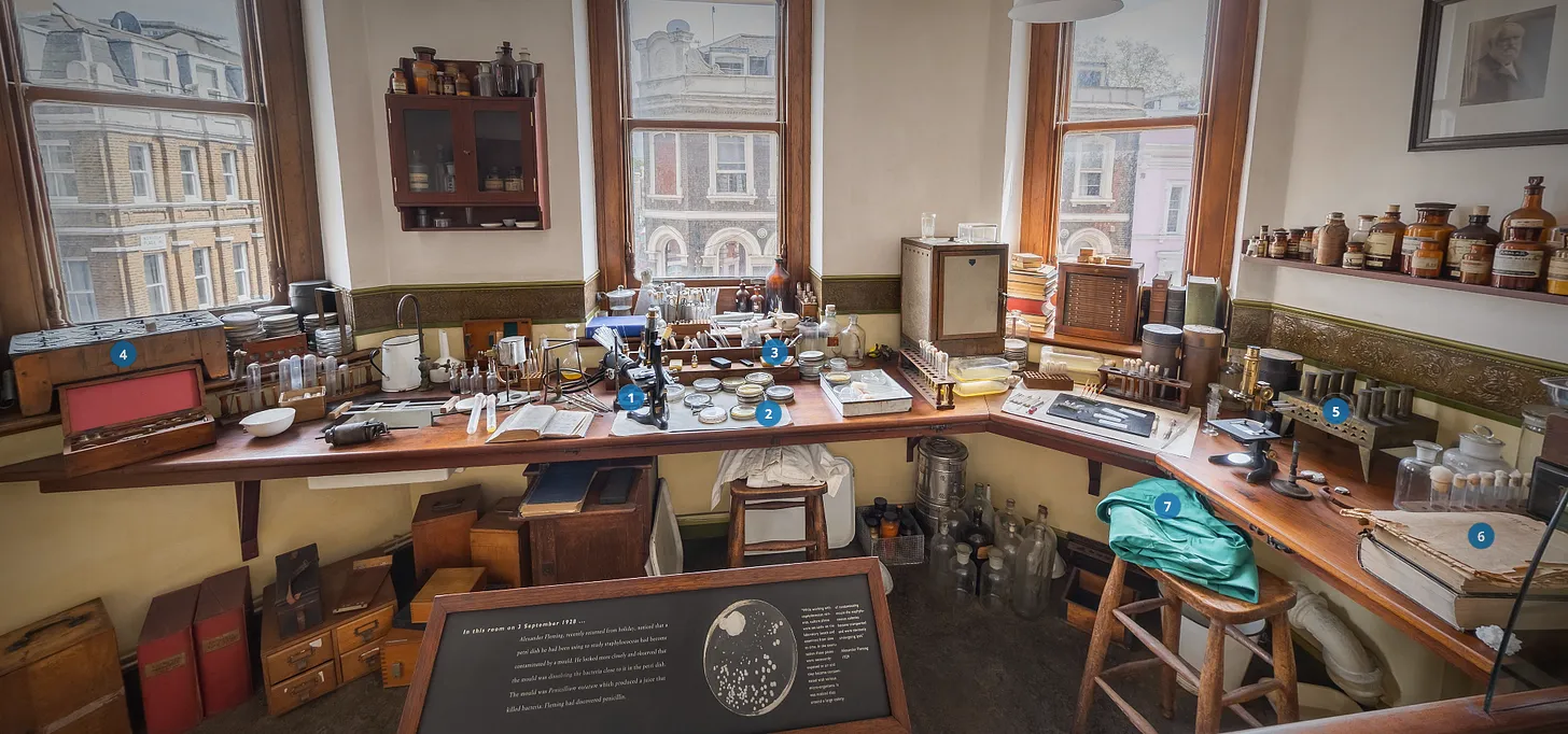 Fleming's laboratory today, as preserved by the Alexander Fleming Laboratory Museum.