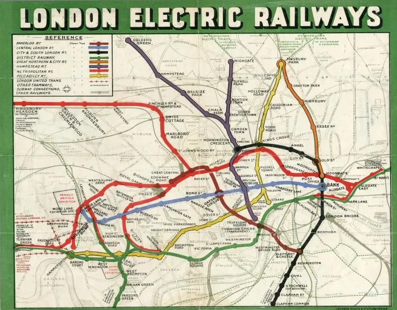 A pocket map of London’s Underground system in 1908.