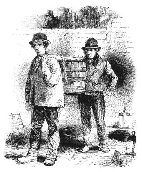 Two nightmen in London removing human waste from a cesspit.