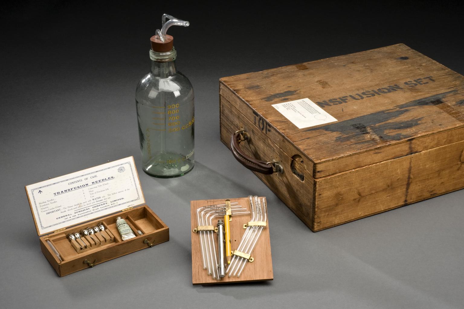 A portable blood transfusion kit from World War I.