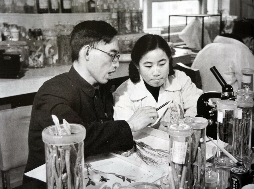 Tu Youyou (right) with Lou Zhicen (left) at Peking University, 1951.