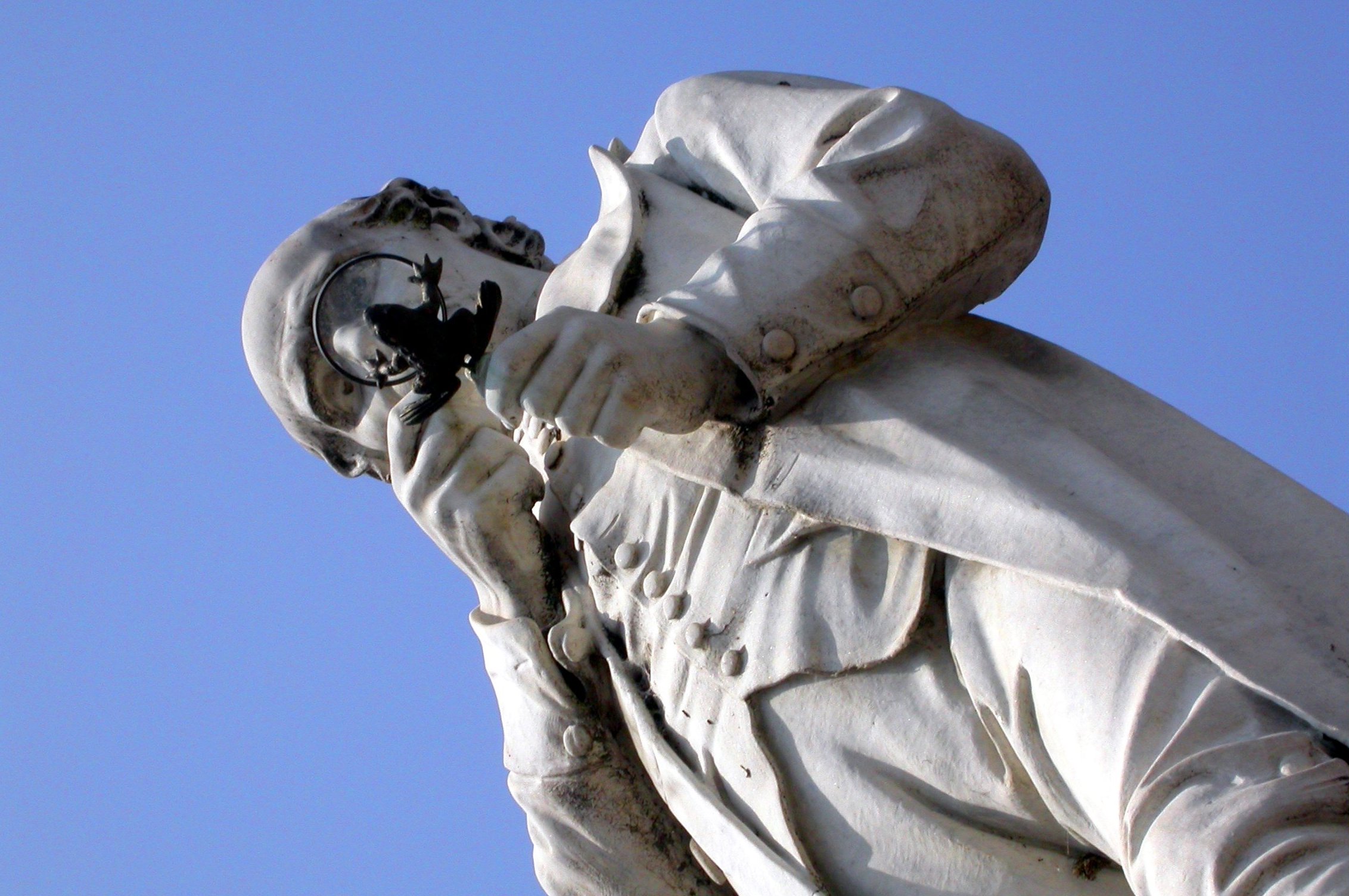 A statue of Lazzaro Spallanzani examining a frog