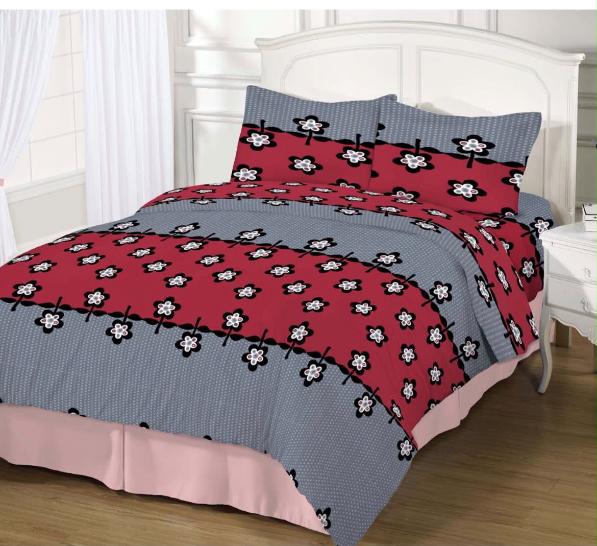 Sábanas Colores burgundy floral para cama doble