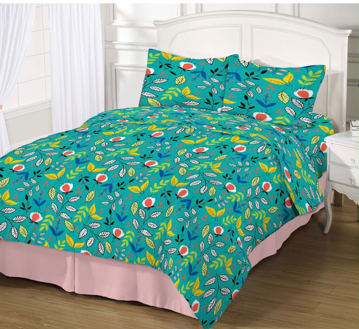 Sábanas Colores turquesa floral para cama doble