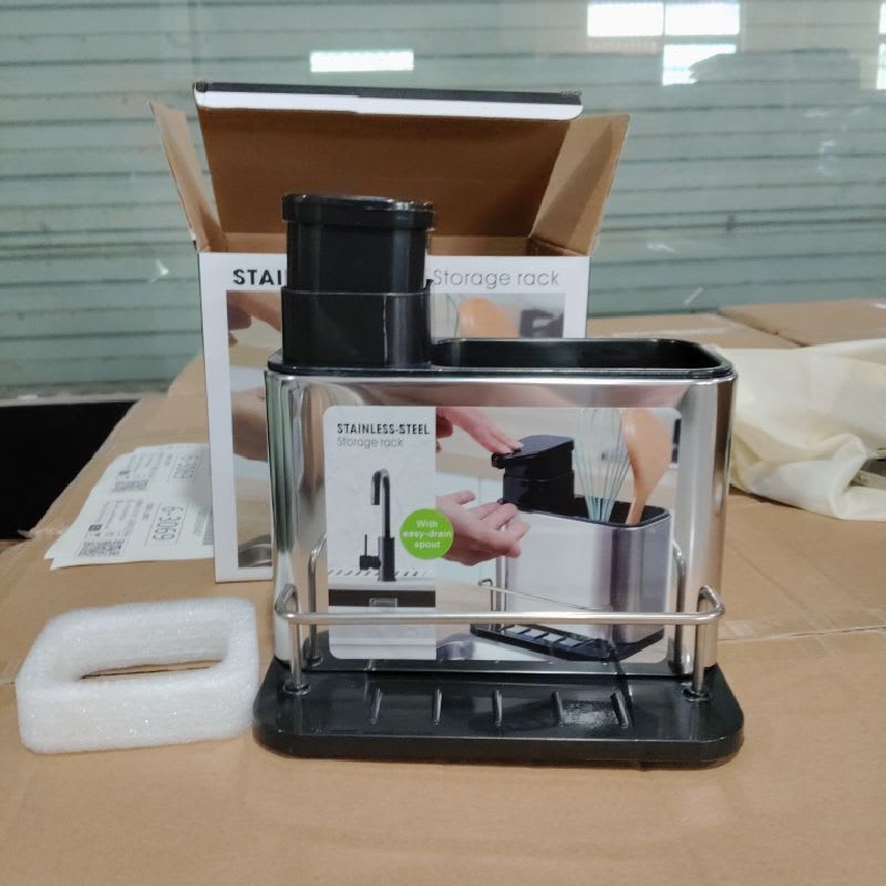 Dispensador De Lavalozas Jabón Y Porta Esponja Organizador Color Plateado. — foto 9