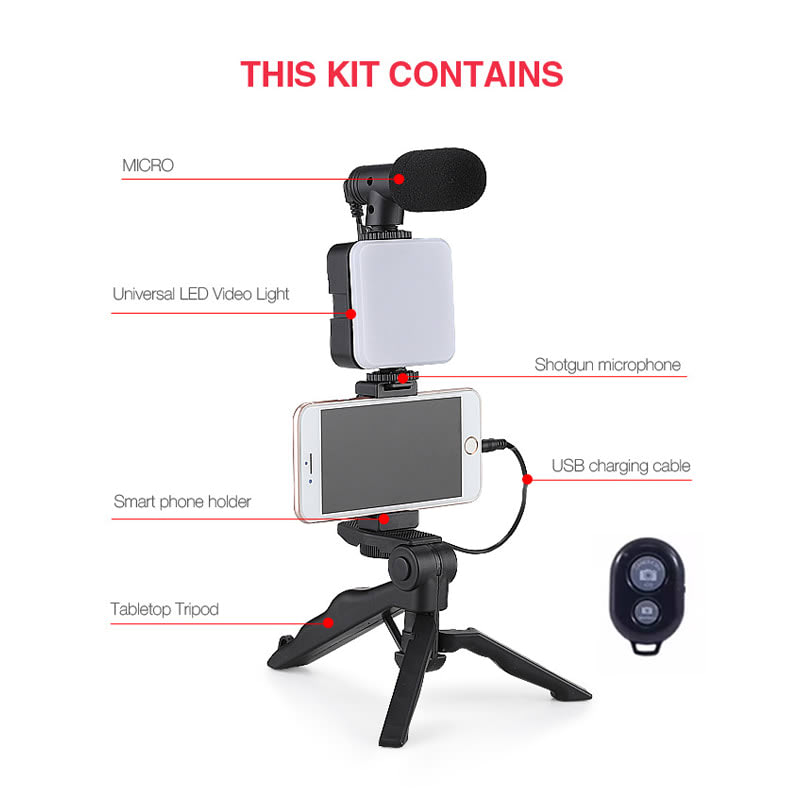 Estabilizador Celular Kit Grabación Trípode Micrófono Led Color Negro — foto 3