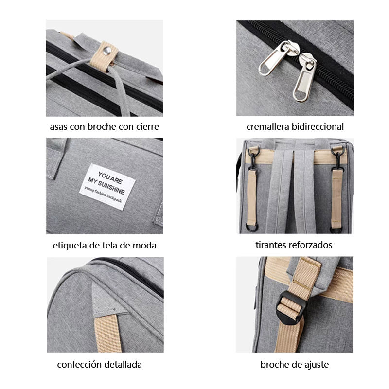 Gris Mochila 3 En 1 Pañalera Cuna Y Mudador Portátil Para Bebés — foto 4