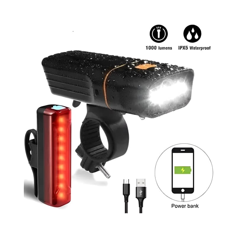 1000ml Lámpara para bicicleta delantera y trasera TK3 recargable impermeable — foto 1