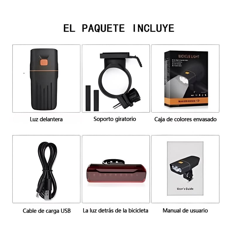 1000ml Lámpara para bicicleta delantera y trasera TK3 recargable impermeable — foto 7