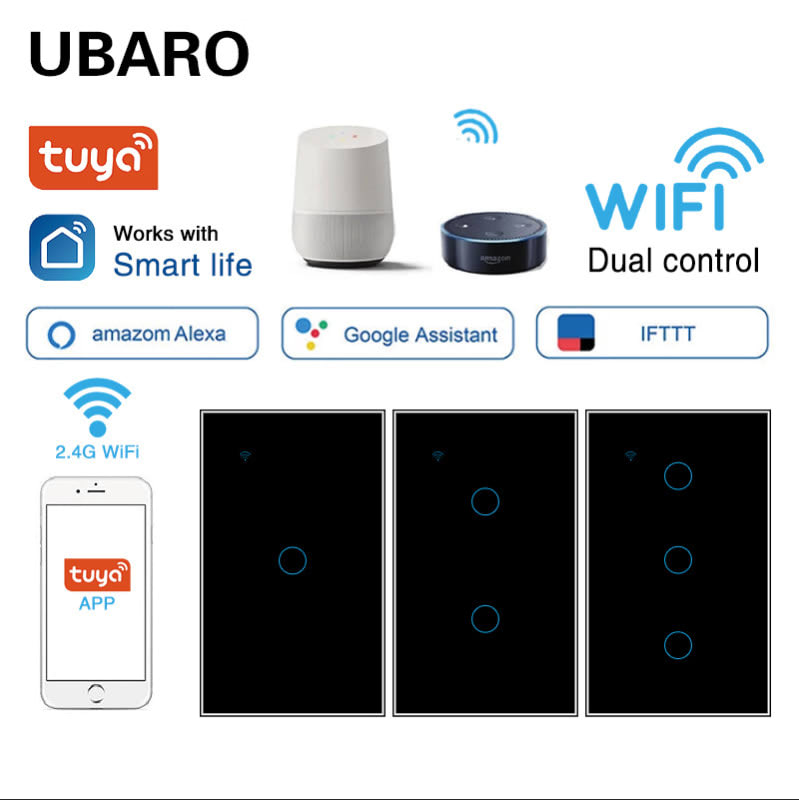 Negro Interruptor Luz Pared Inteligente Wifi 3 Vías Negro Sin Cable WiFi1 — foto 1