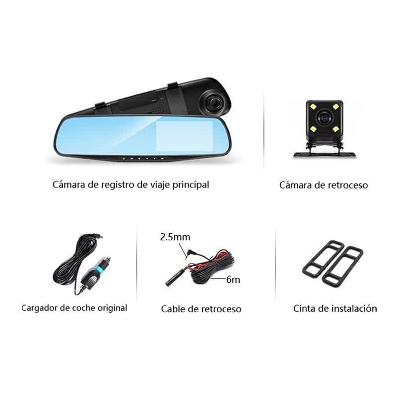 Espejo Carro Retrovisor Dvr Cámara D Reversa 4.3 PuLG 1080hd — foto 4
