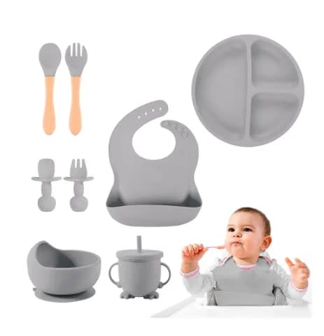 Gris Set de 8 cubiertos para bebés de silicona — foto 1